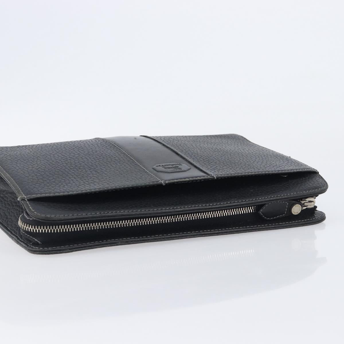 Burberrys Clutch Bag Leather Black Silver Auth ka6672