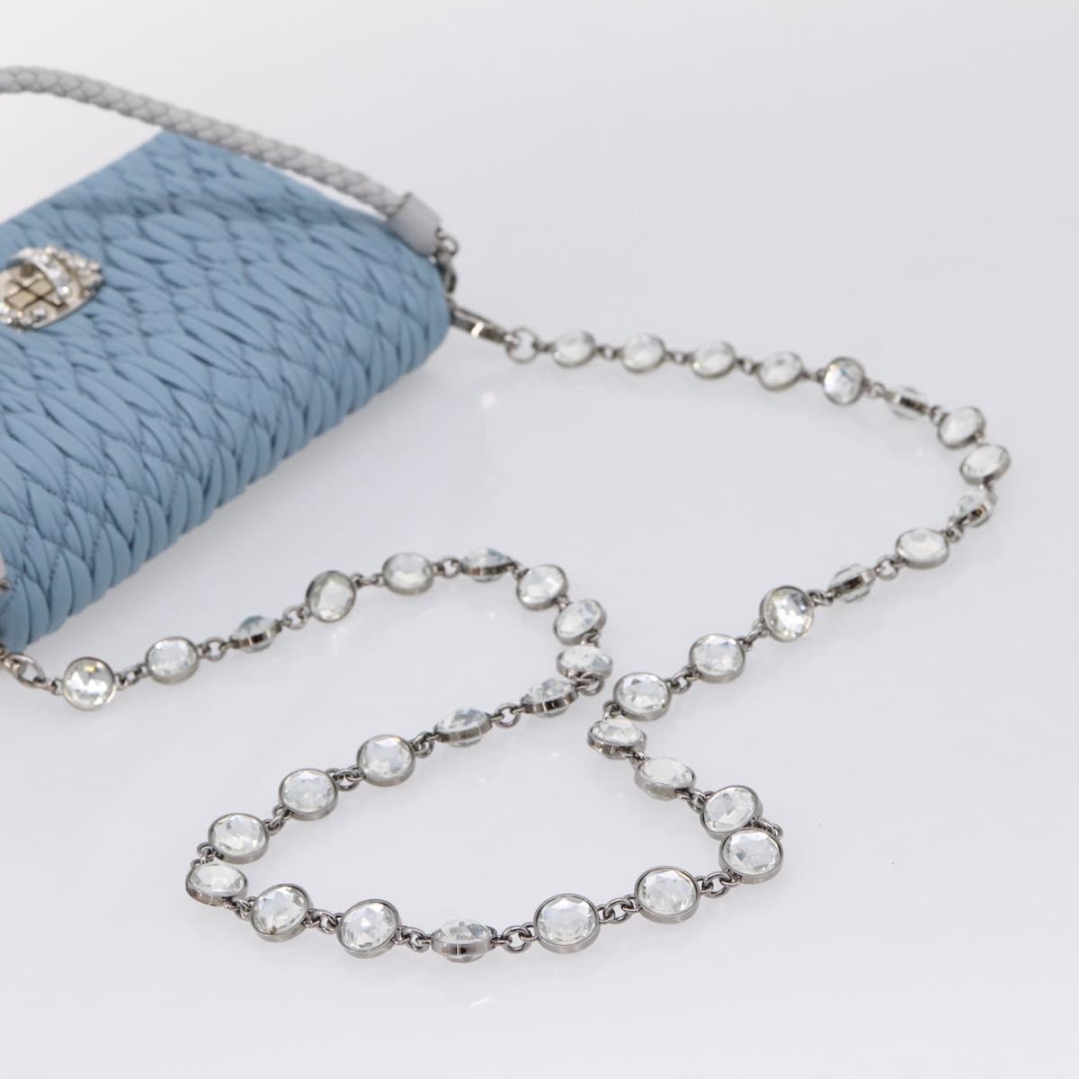 Miu Miu Matelasse Shoulder Bag Leather Light Blue Silver Auth ka6674M