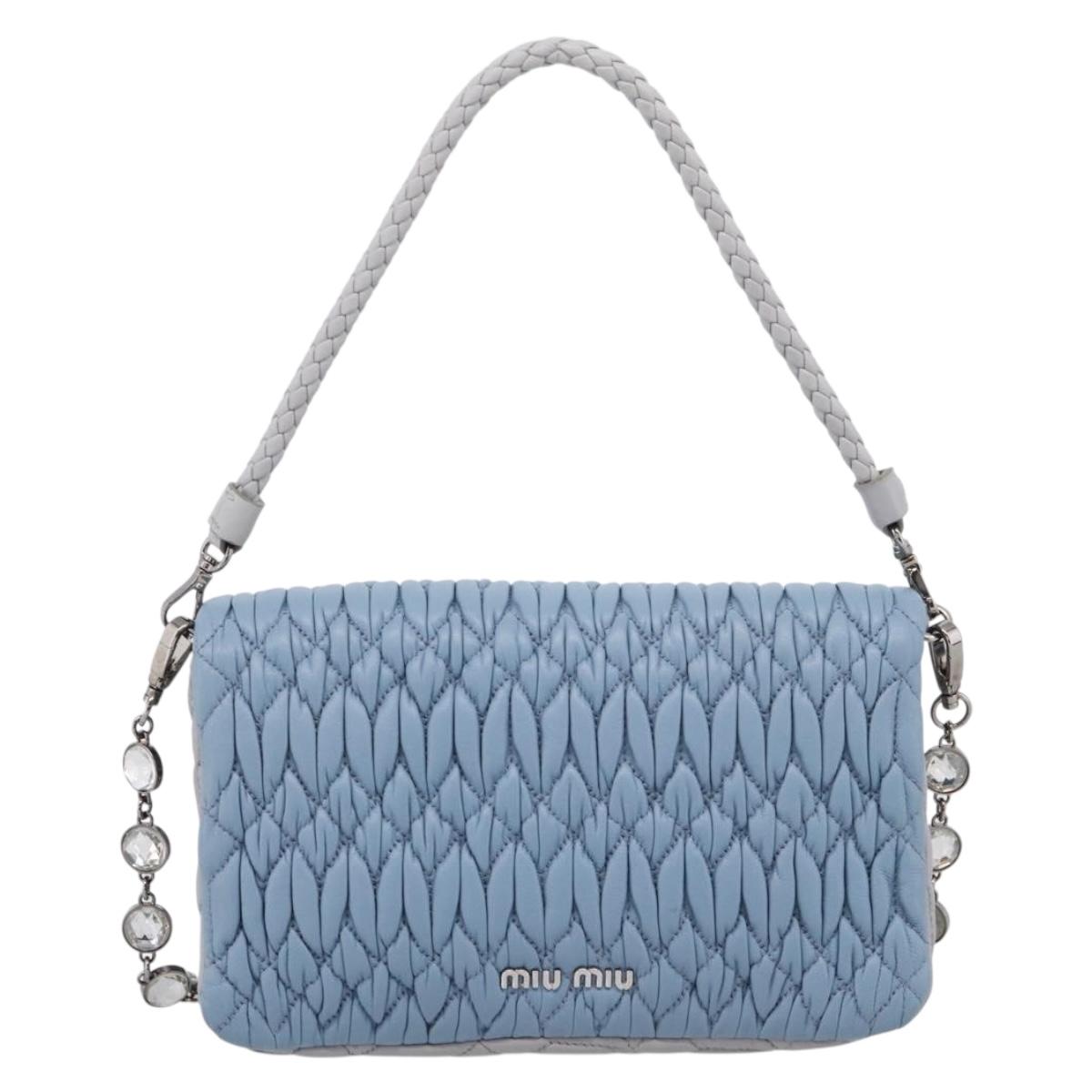 Miu Miu Matelasse Shoulder Bag Leather Light Blue Silver Auth ka6674M