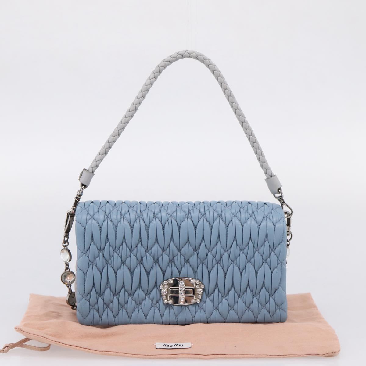 Miu Miu Matelasse Shoulder Bag Leather Light Blue Silver Auth ka6674M
