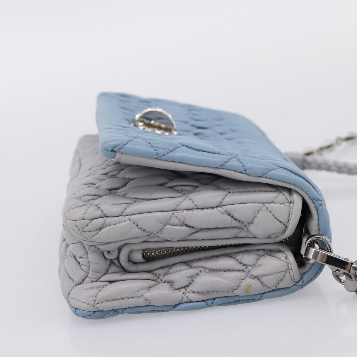 Miu Miu Matelasse Shoulder Bag Leather Light Blue Silver Auth ka6674M