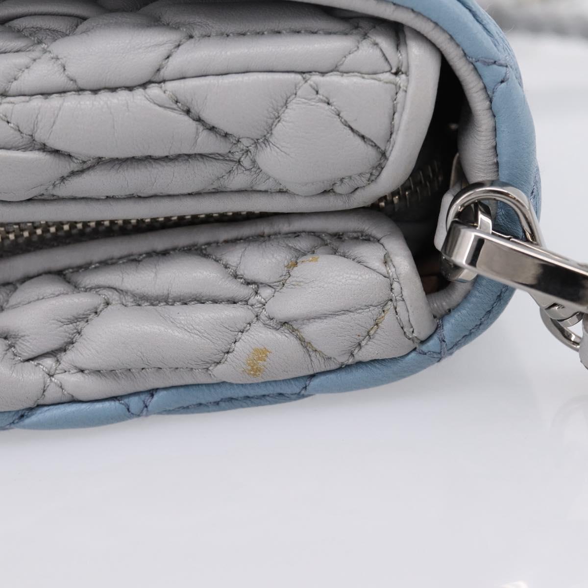 Miu Miu Matelasse Shoulder Bag Leather Light Blue Silver Auth ka6674M