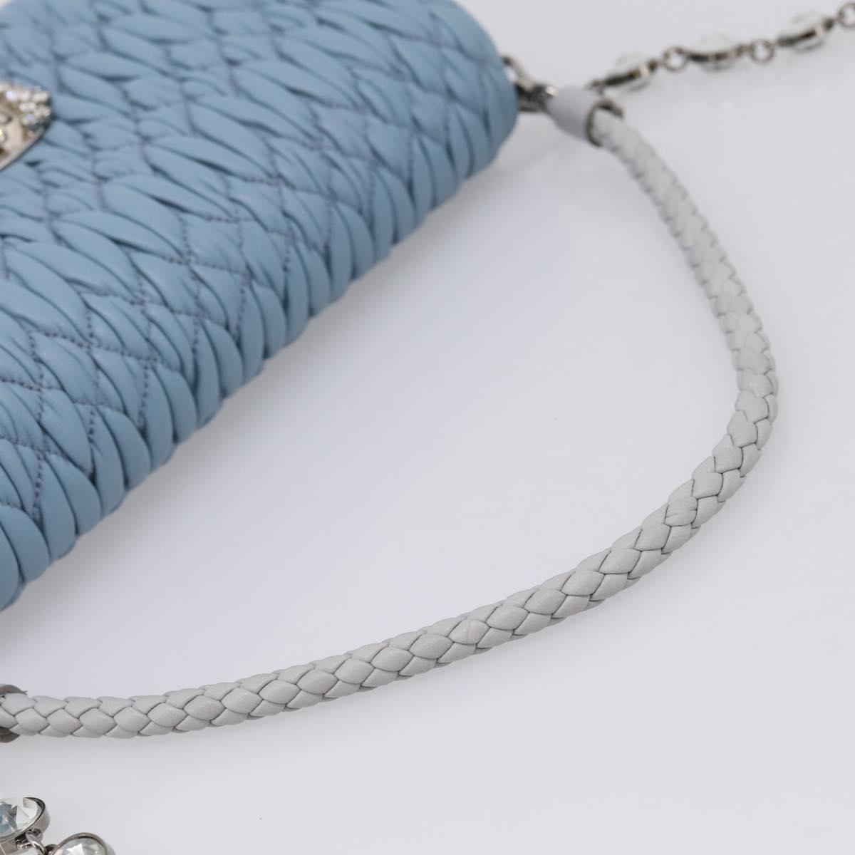 Miu Miu Matelasse Shoulder Bag Leather Light Blue Silver Auth ka6674M