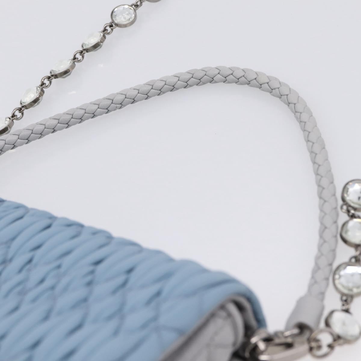 Miu Miu Matelasse Shoulder Bag Leather Light Blue Silver Auth ka6674M