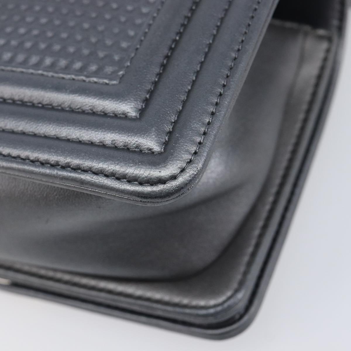 CHANEL Boy Chanel Medium Chain Shoulder Bag Lamb Skin Gray Silver Auth ka6676A
