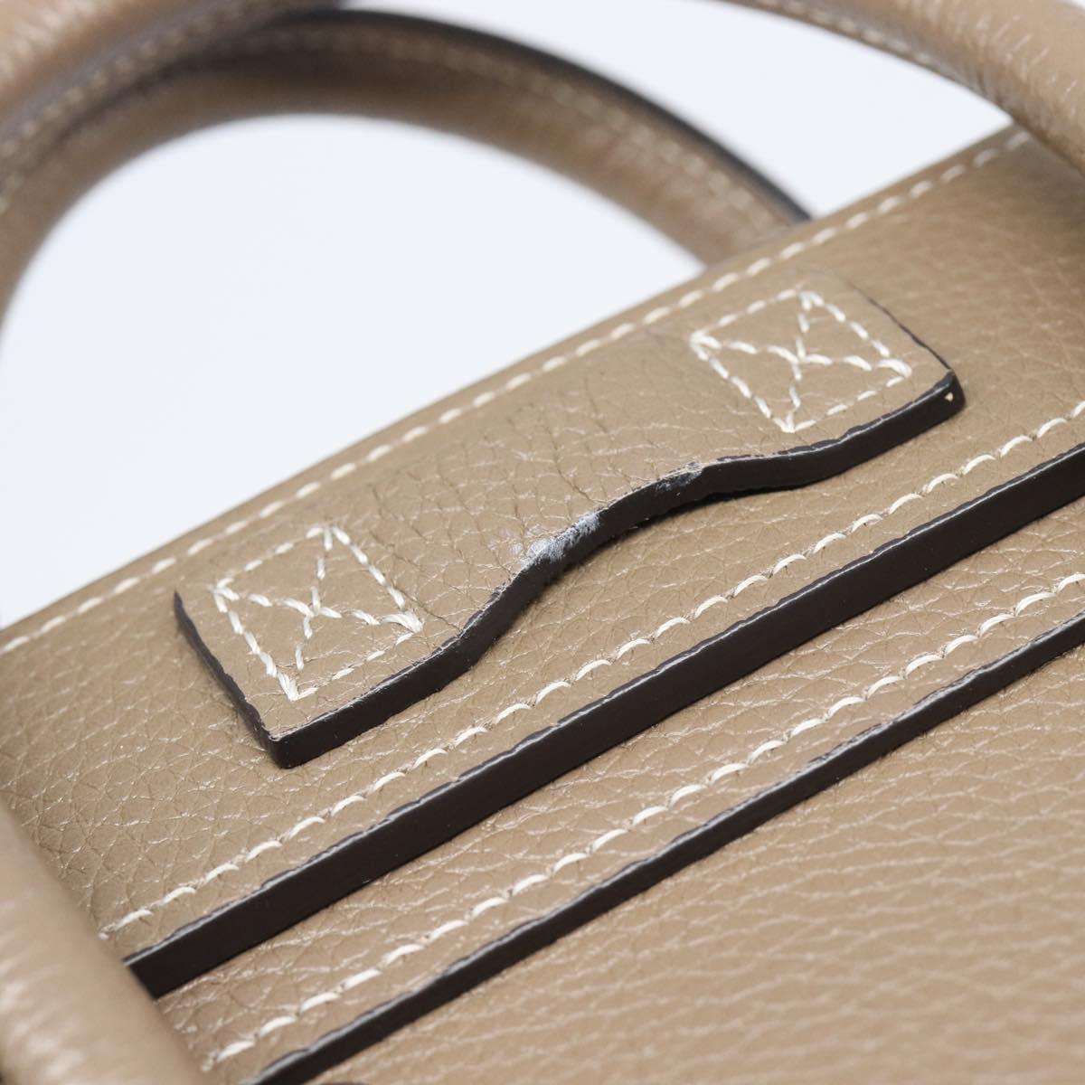 CELINE Luggage Nano Shopper Hand Bag Leather 2way Beige Silver Auth ka6678V
