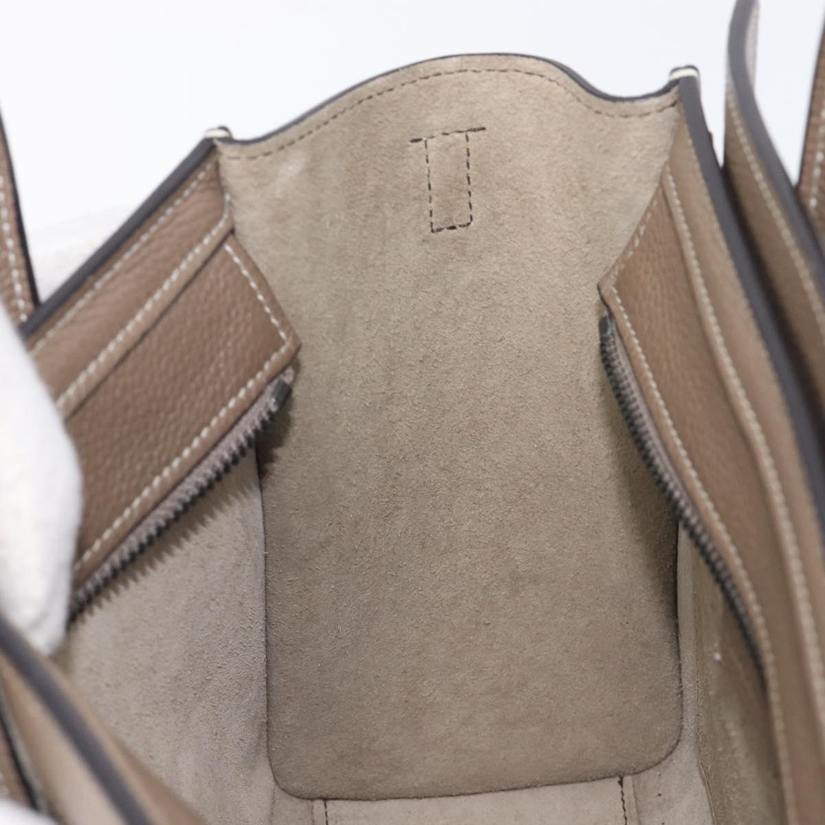 CELINE Luggage Nano Shopper Hand Bag Leather 2way Beige Silver Auth ka6678V