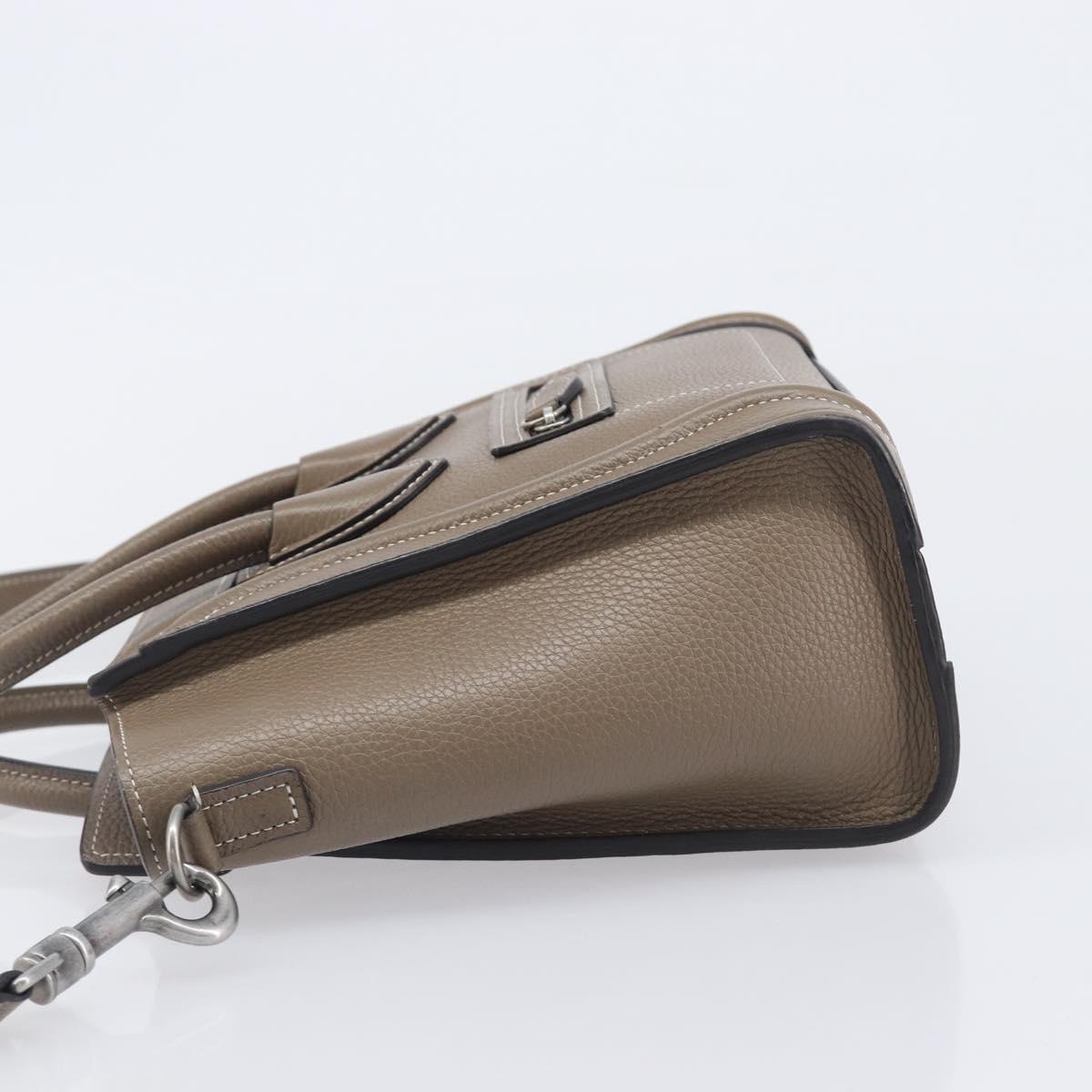 CELINE Luggage Nano Shopper Hand Bag Leather 2way Beige Silver Auth ka6678V