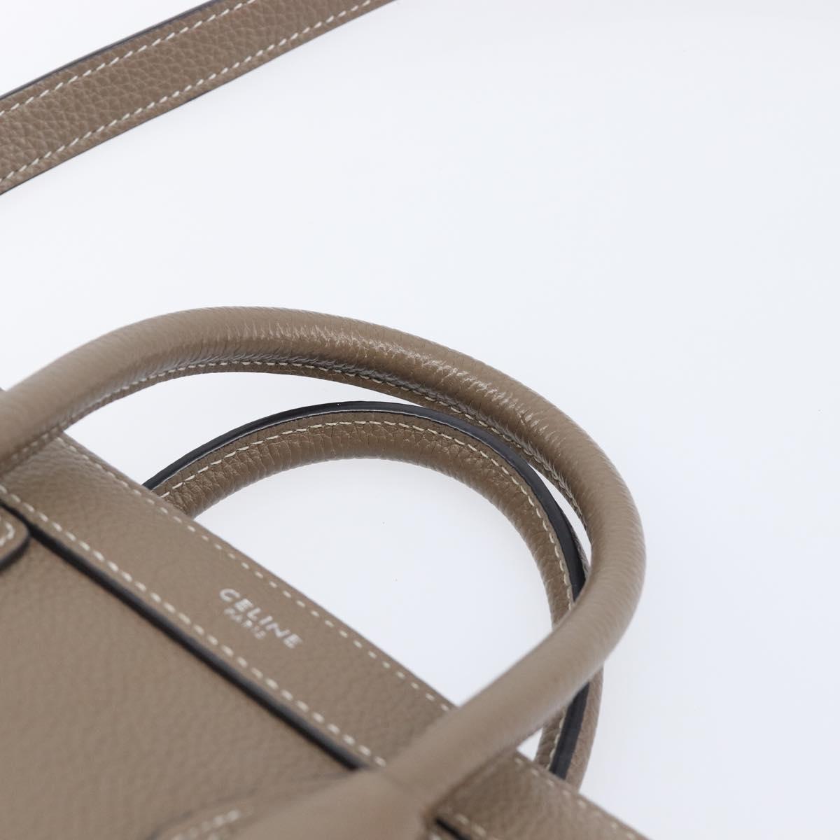 CELINE Luggage Nano Shopper Hand Bag Leather 2way Beige Silver Auth ka6678V