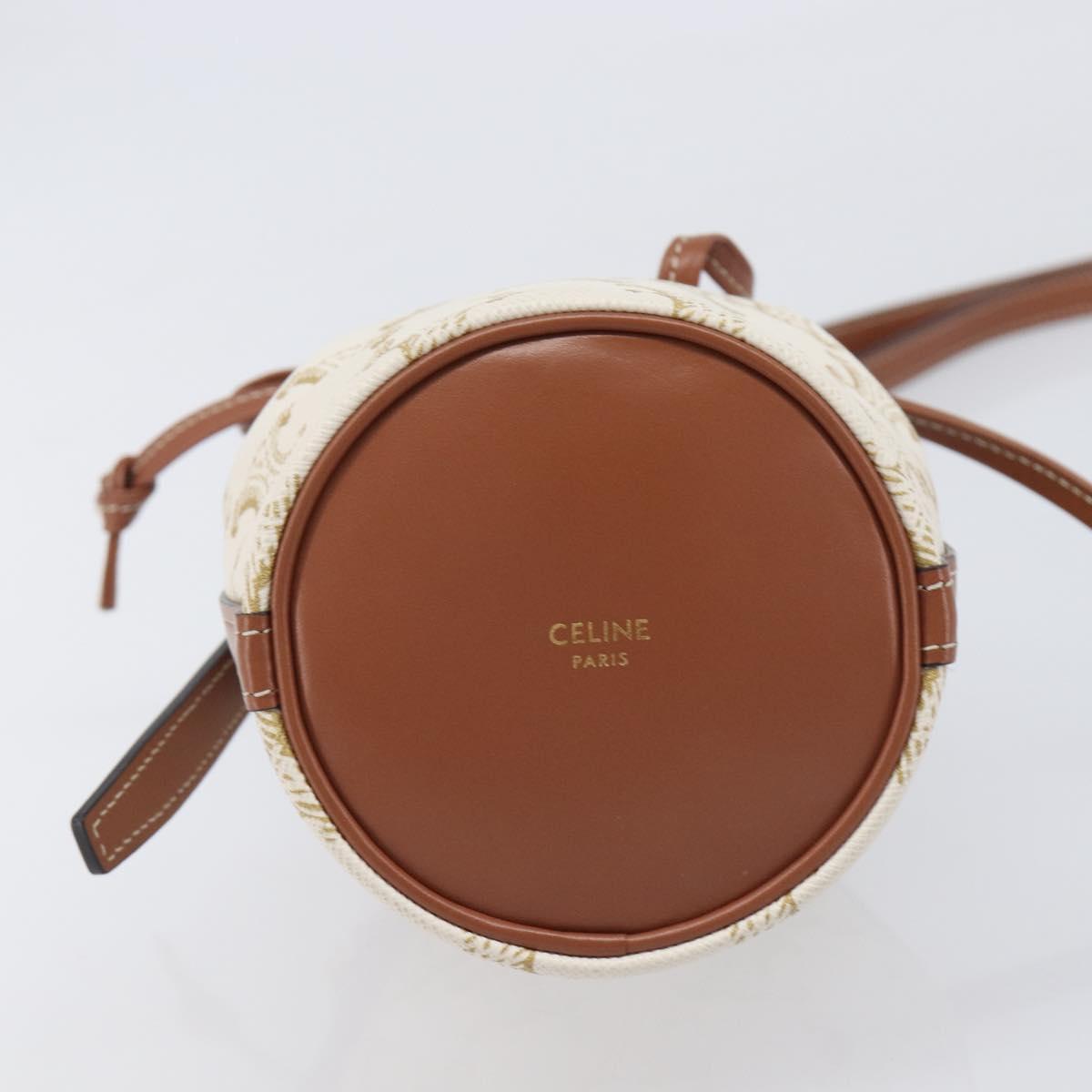 CELINE Triomphe Shoulder Bag PVC Leather White Gold Tone Auth ka6681A