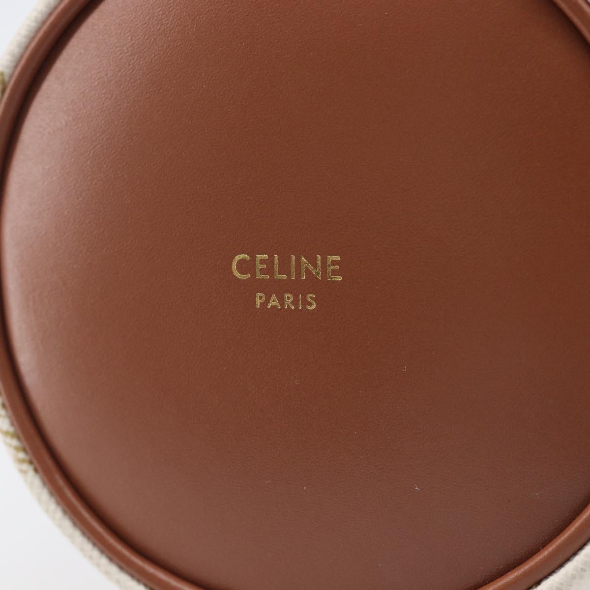 CELINE Triomphe Shoulder Bag PVC Leather White Gold Tone Auth ka6681A