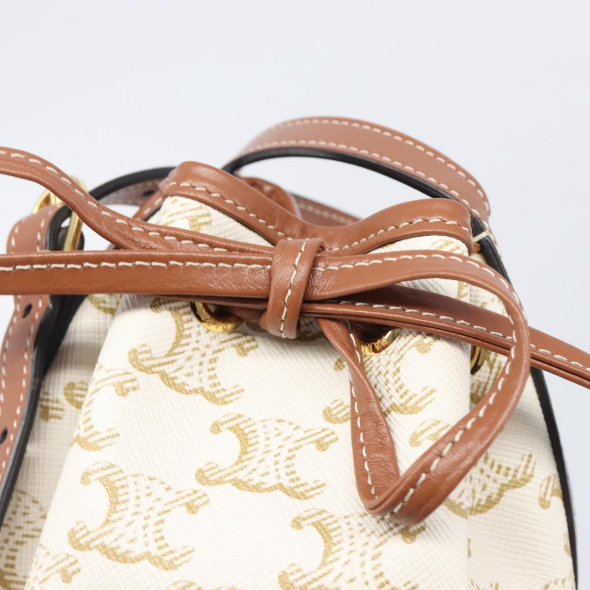 CELINE Triomphe Shoulder Bag PVC Leather White Gold Tone Auth ka6681A