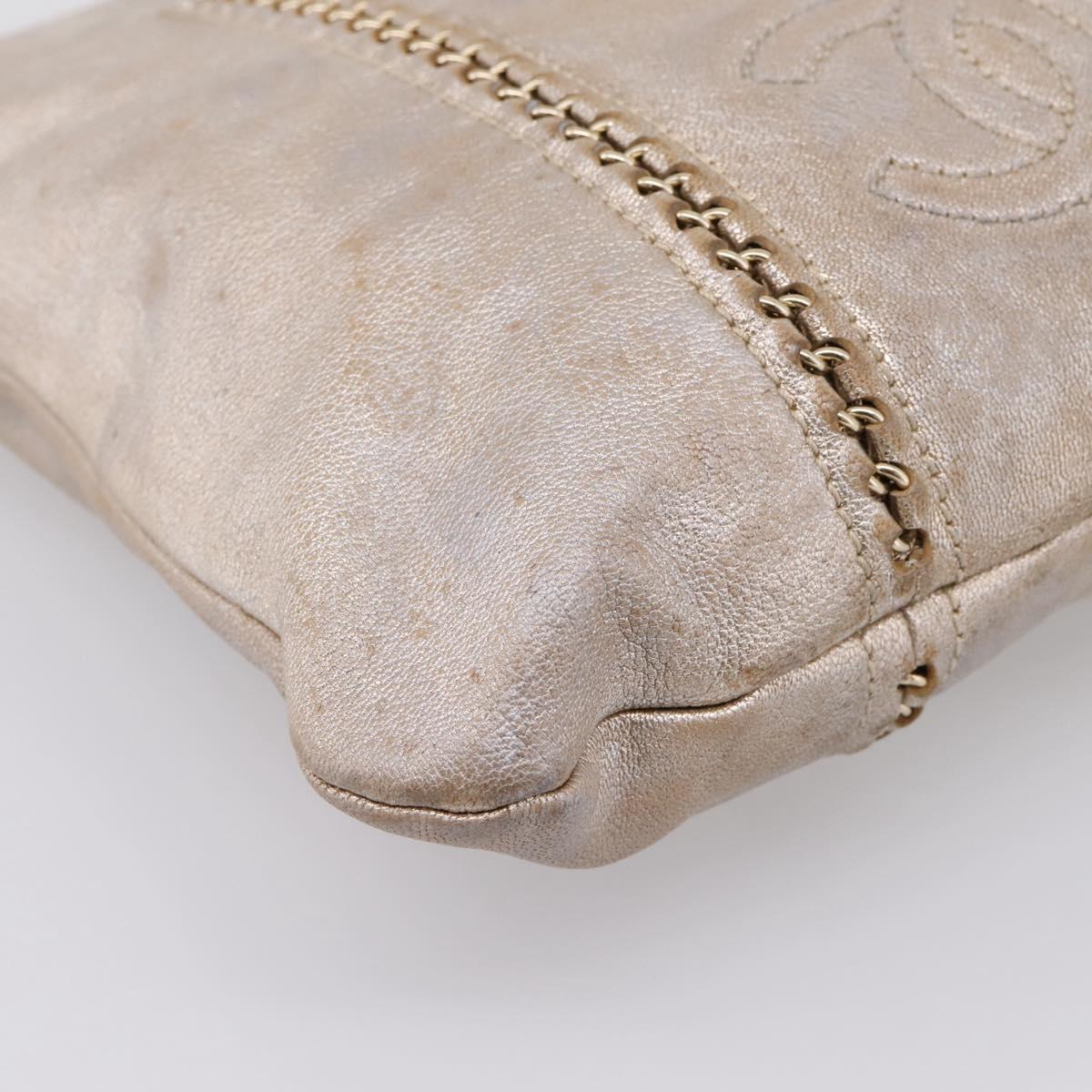 CHANEL Luxury Line Chain Tote Bag Leather Silver Gold Tone CC Auth ka6683