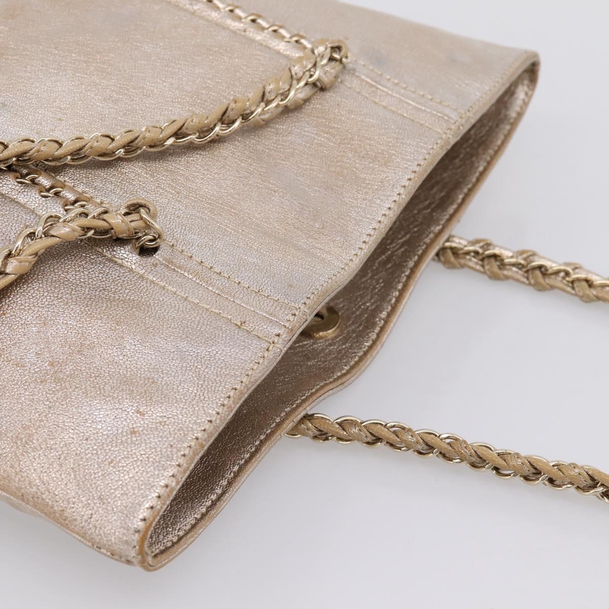 CHANEL Luxury Line Chain Tote Bag Leather Silver Gold Tone CC Auth ka6683