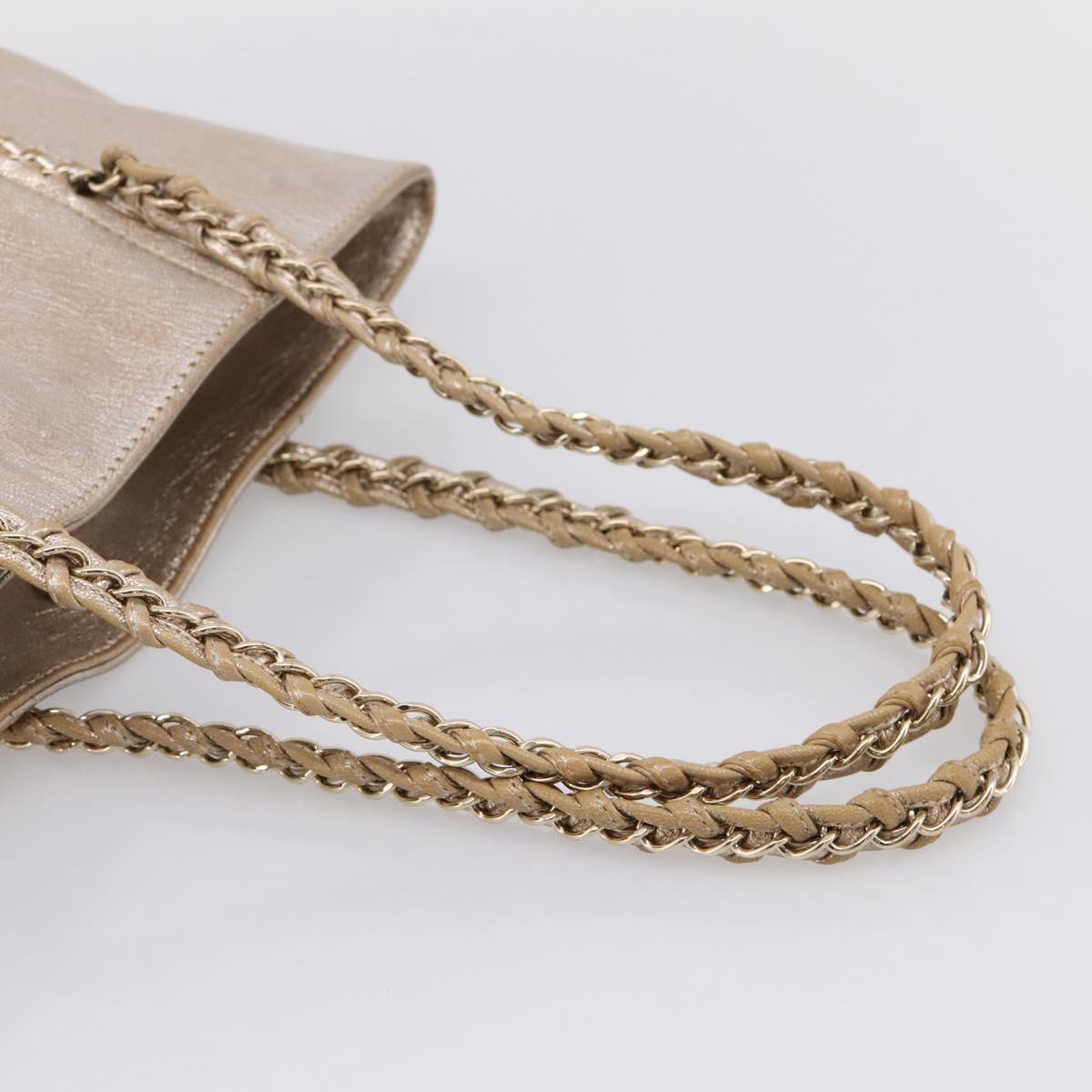 CHANEL Luxury Line Chain Tote Bag Leather Silver Gold Tone CC Auth ka6683