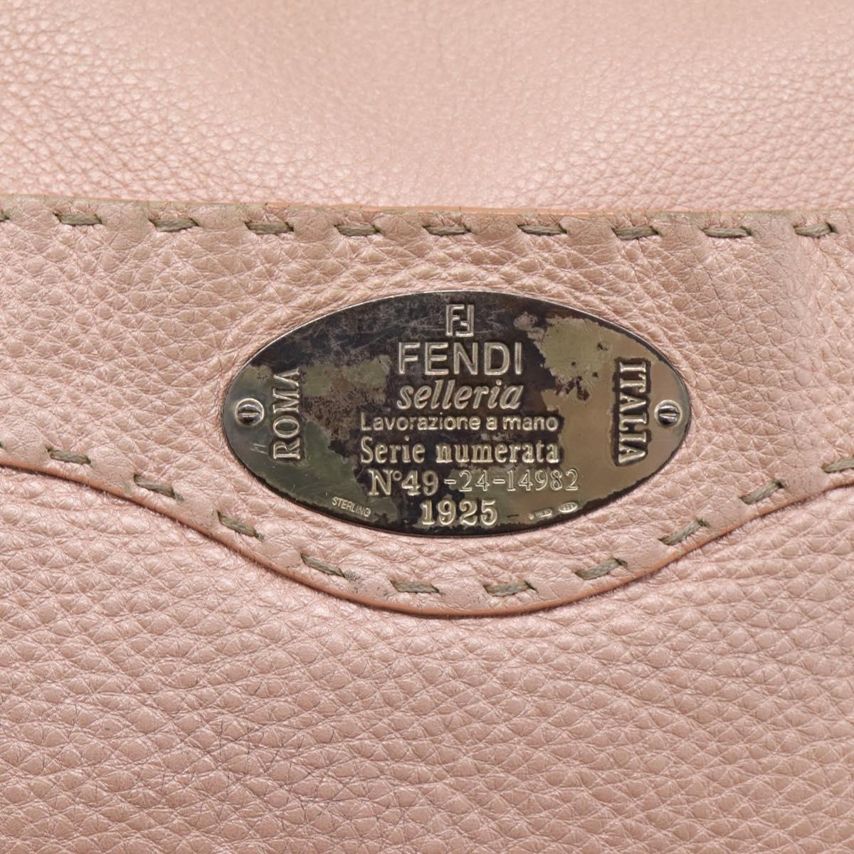 FENDI Celeria Shoulder Bag Leather Beige Silver 8BT093 Auth ka6684