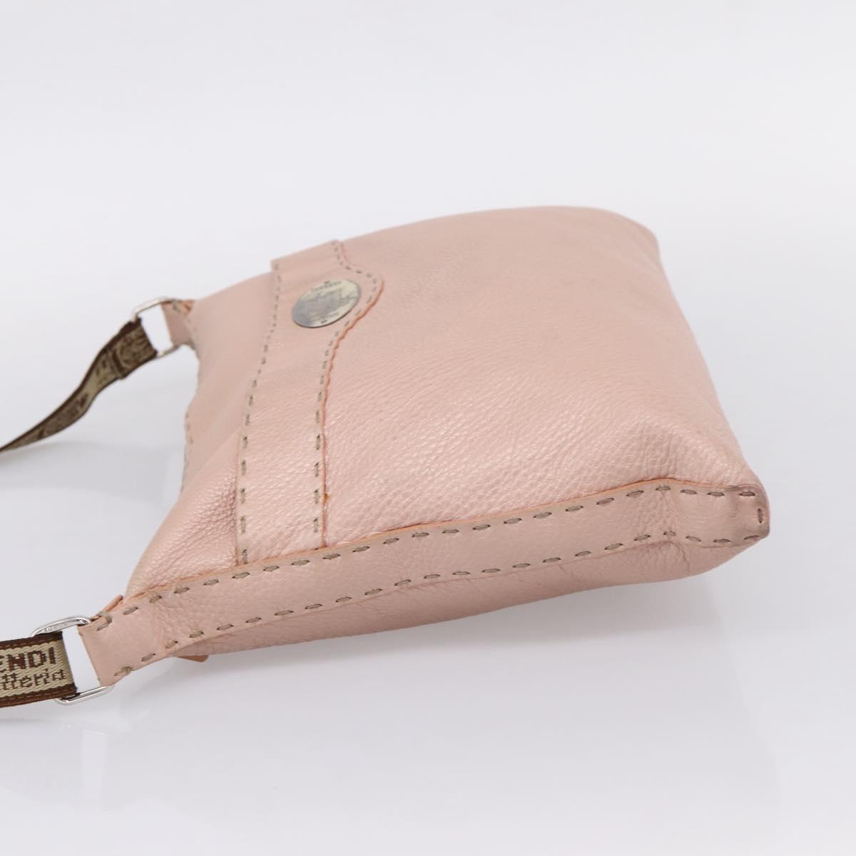 FENDI Celeria Shoulder Bag Leather Beige Silver 8BT093 Auth ka6684