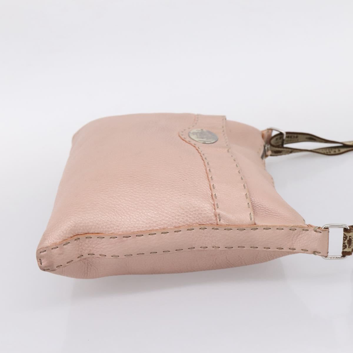 FENDI Celeria Shoulder Bag Leather Beige Silver 8BT093 Auth ka6684