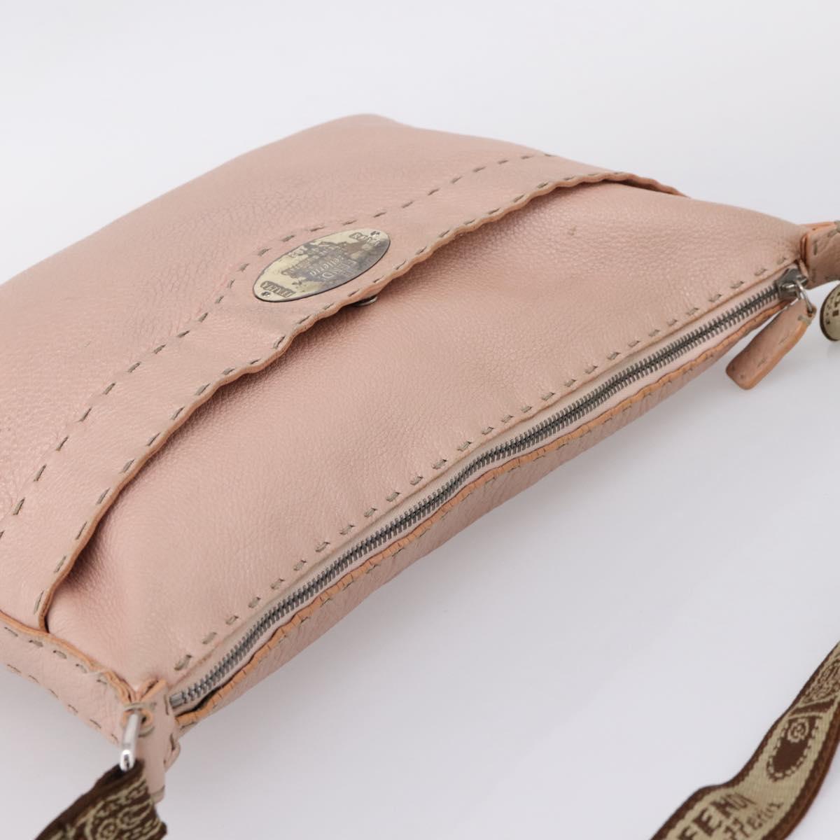 FENDI Celeria Shoulder Bag Leather Beige Silver 8BT093 Auth ka6684