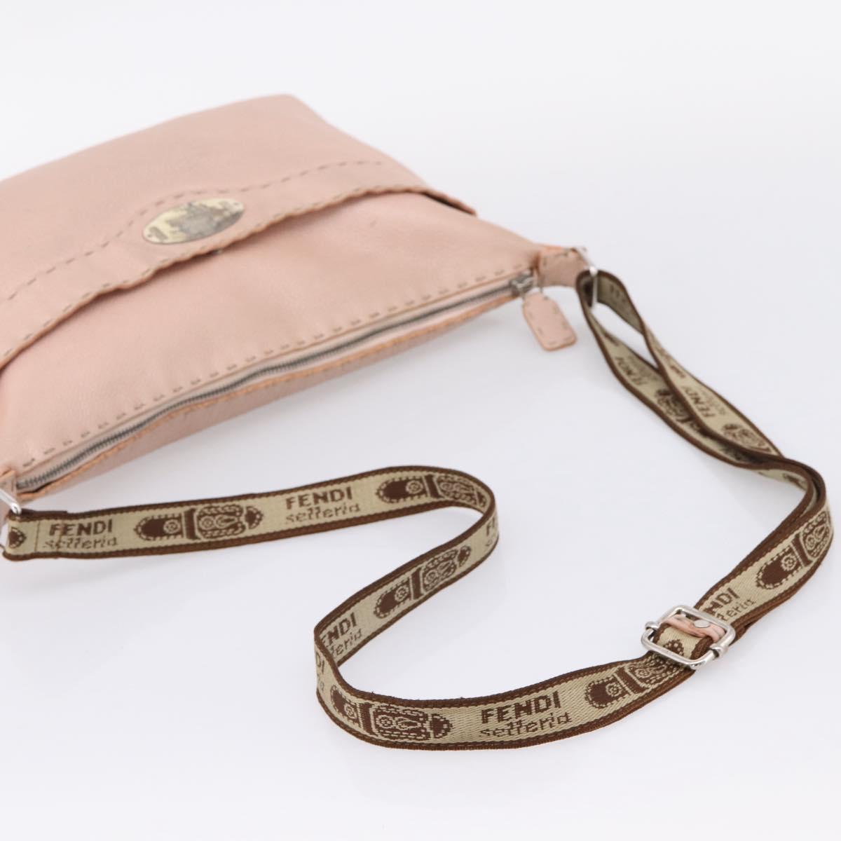 FENDI Celeria Shoulder Bag Leather Beige Silver 8BT093 Auth ka6684