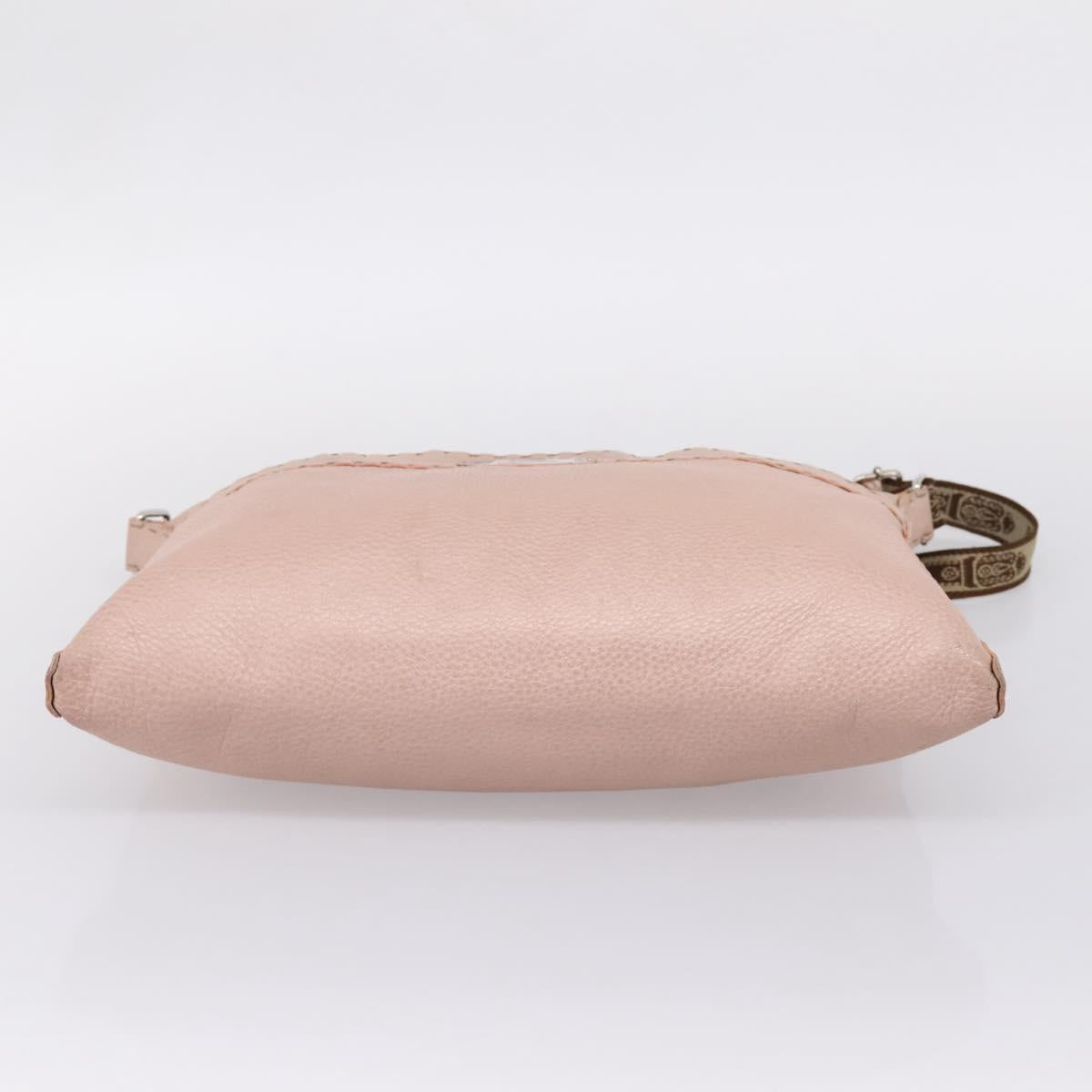 FENDI Celeria Shoulder Bag Leather Beige Silver 8BT093 Auth ka6684