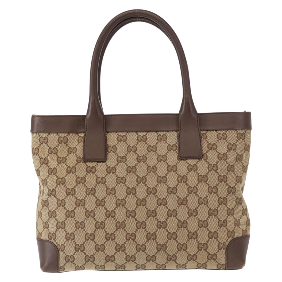 GUCCI GG Canvas Tote Bag Beige Gold 002 1199 Auth ka669