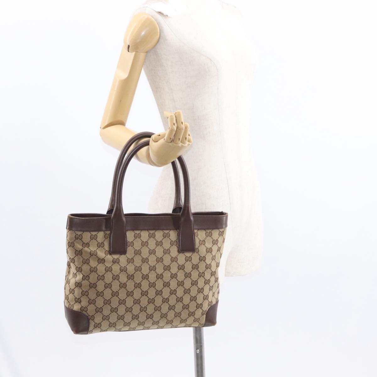 GUCCI GG Canvas Tote Bag Beige Gold 002 1199 Auth ka669