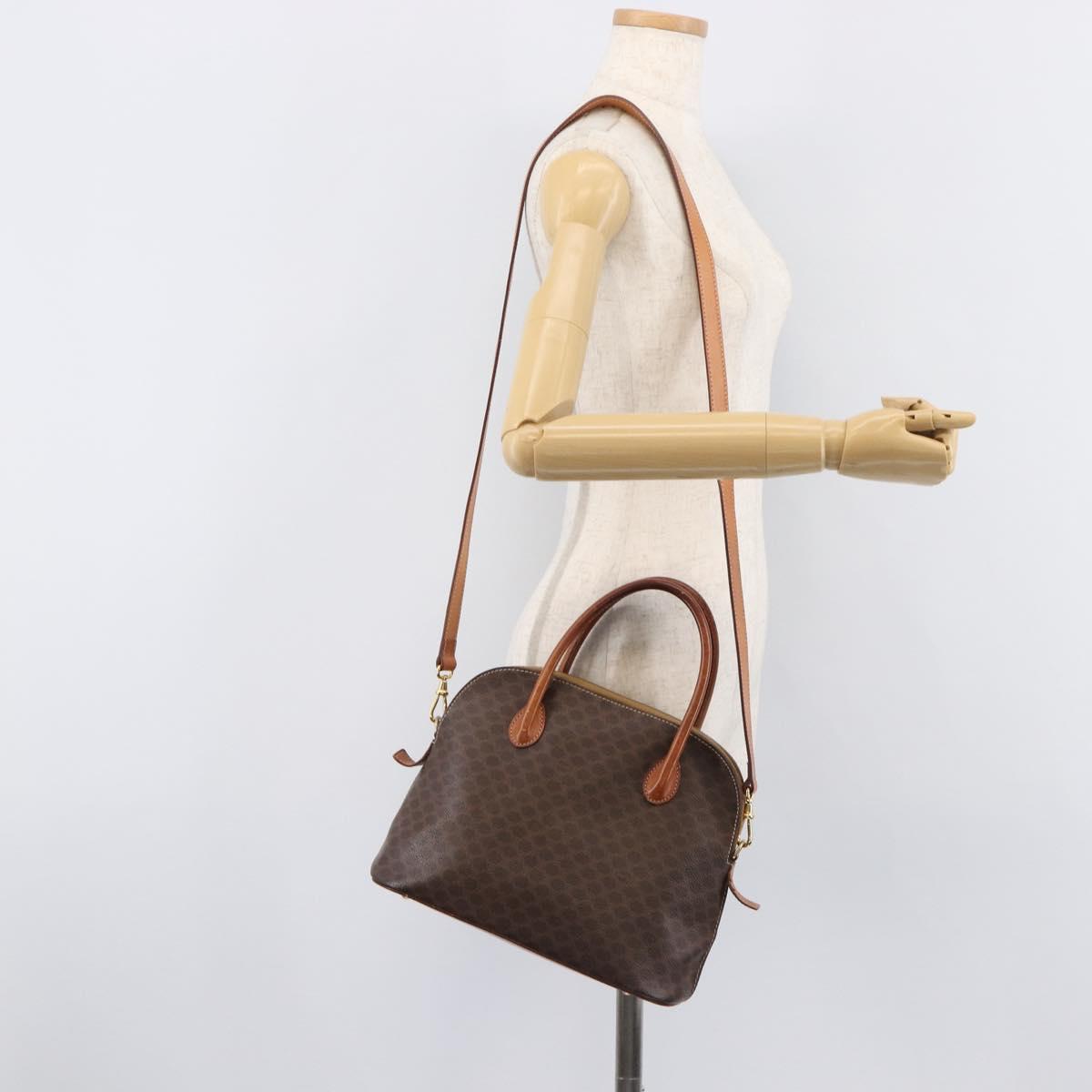 CELINE Macadam Hand Bag PVC 2way Brown Gold Tone Auth ka6693