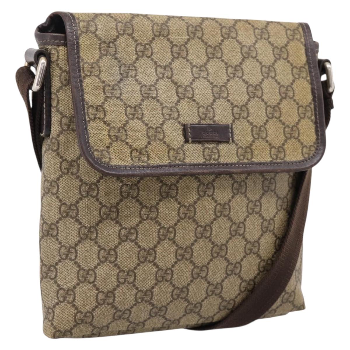 GUCCI GG Supreme Shoulder Bag PVC Beige Silver 223666 Auth ka6698