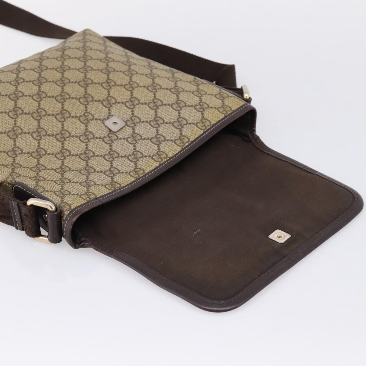GUCCI GG Supreme Shoulder Bag PVC Beige Silver 223666 Auth ka6698