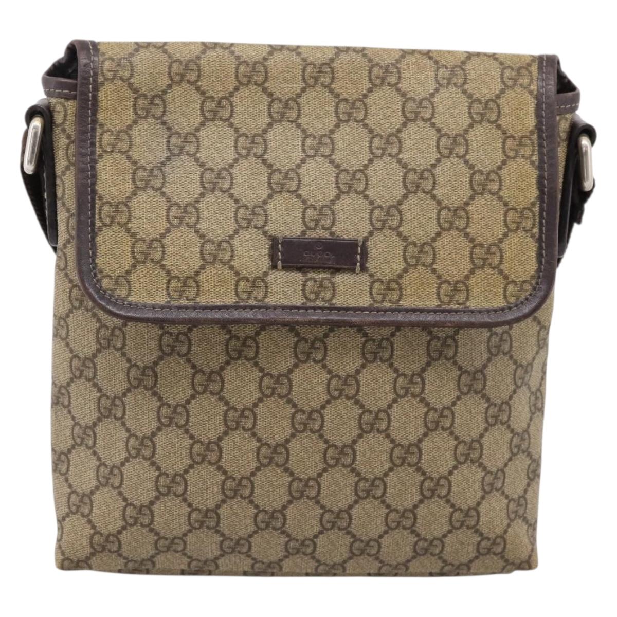 GUCCI GG Supreme Shoulder Bag PVC Beige Silver 223666 Auth ka6698