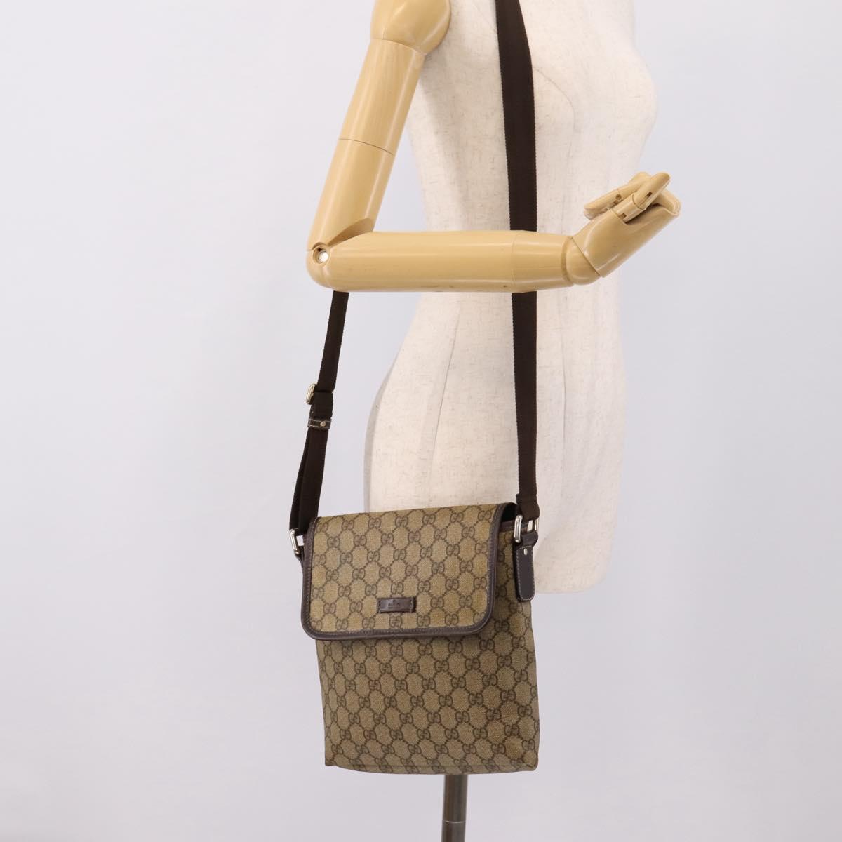 GUCCI GG Supreme Shoulder Bag PVC Beige Silver 223666 Auth ka6698
