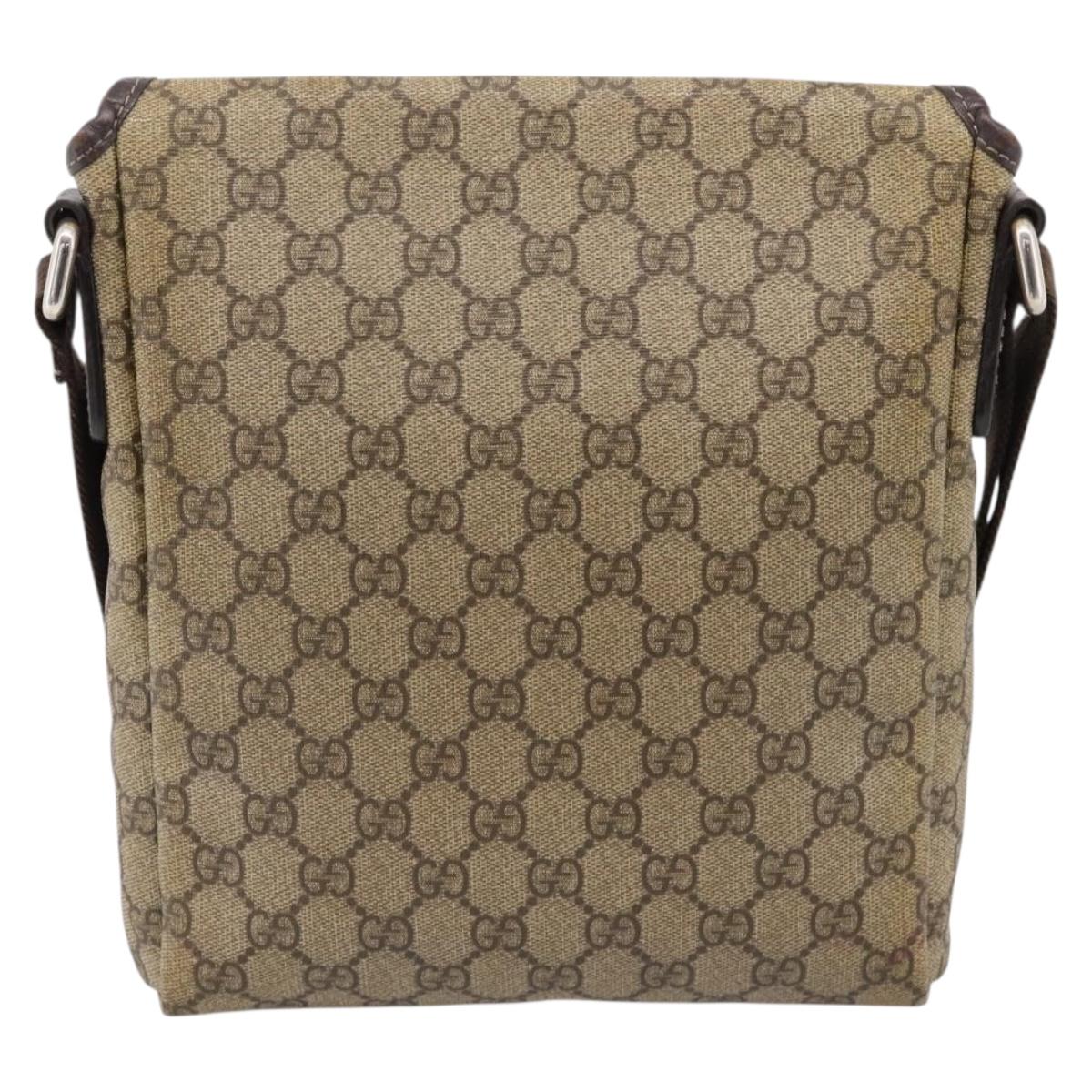 GUCCI GG Supreme Shoulder Bag PVC Beige Silver 223666 Auth ka6698