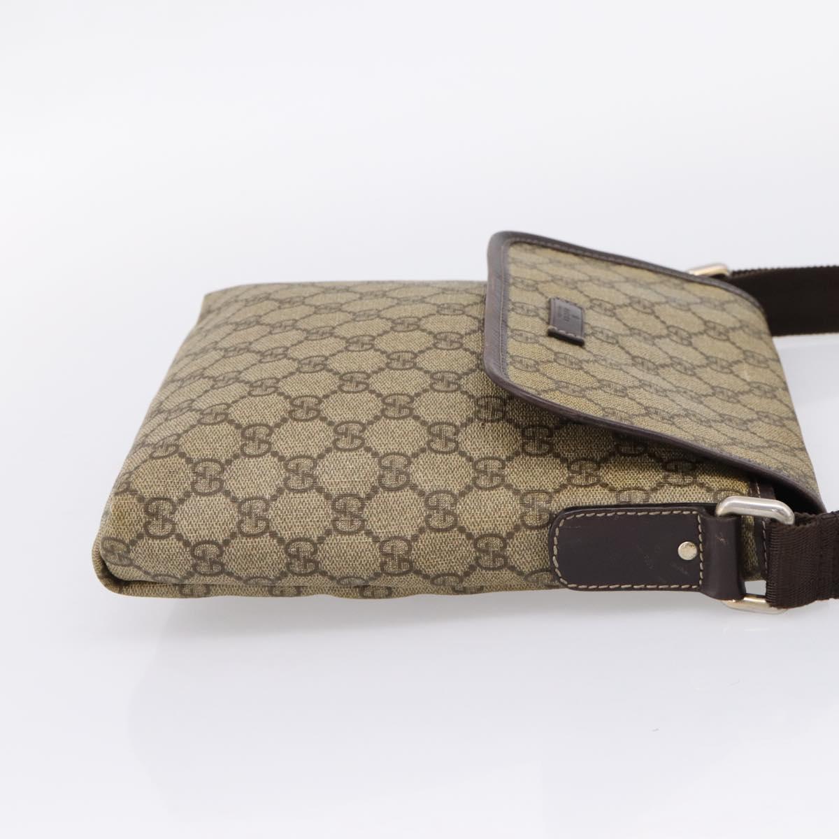 GUCCI GG Supreme Shoulder Bag PVC Beige Silver 223666 Auth ka6698