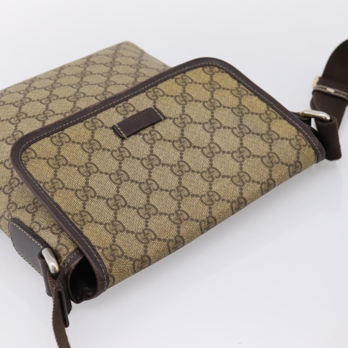 GUCCI GG Supreme Shoulder Bag PVC Beige Silver 223666 Auth ka6698