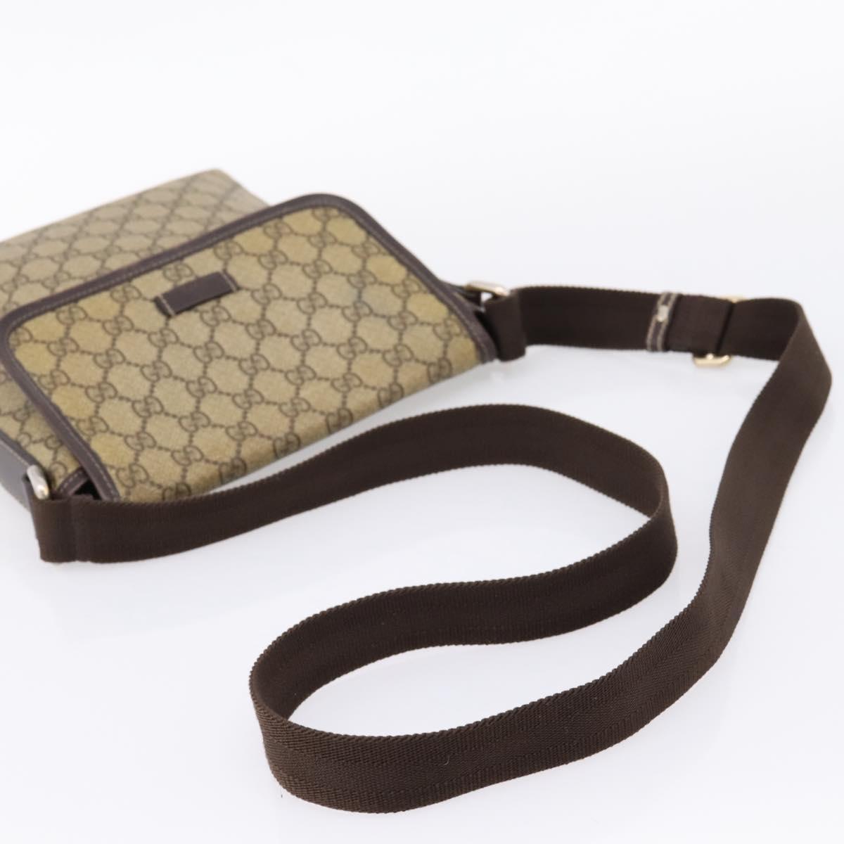 GUCCI GG Supreme Shoulder Bag PVC Beige Silver 223666 Auth ka6698
