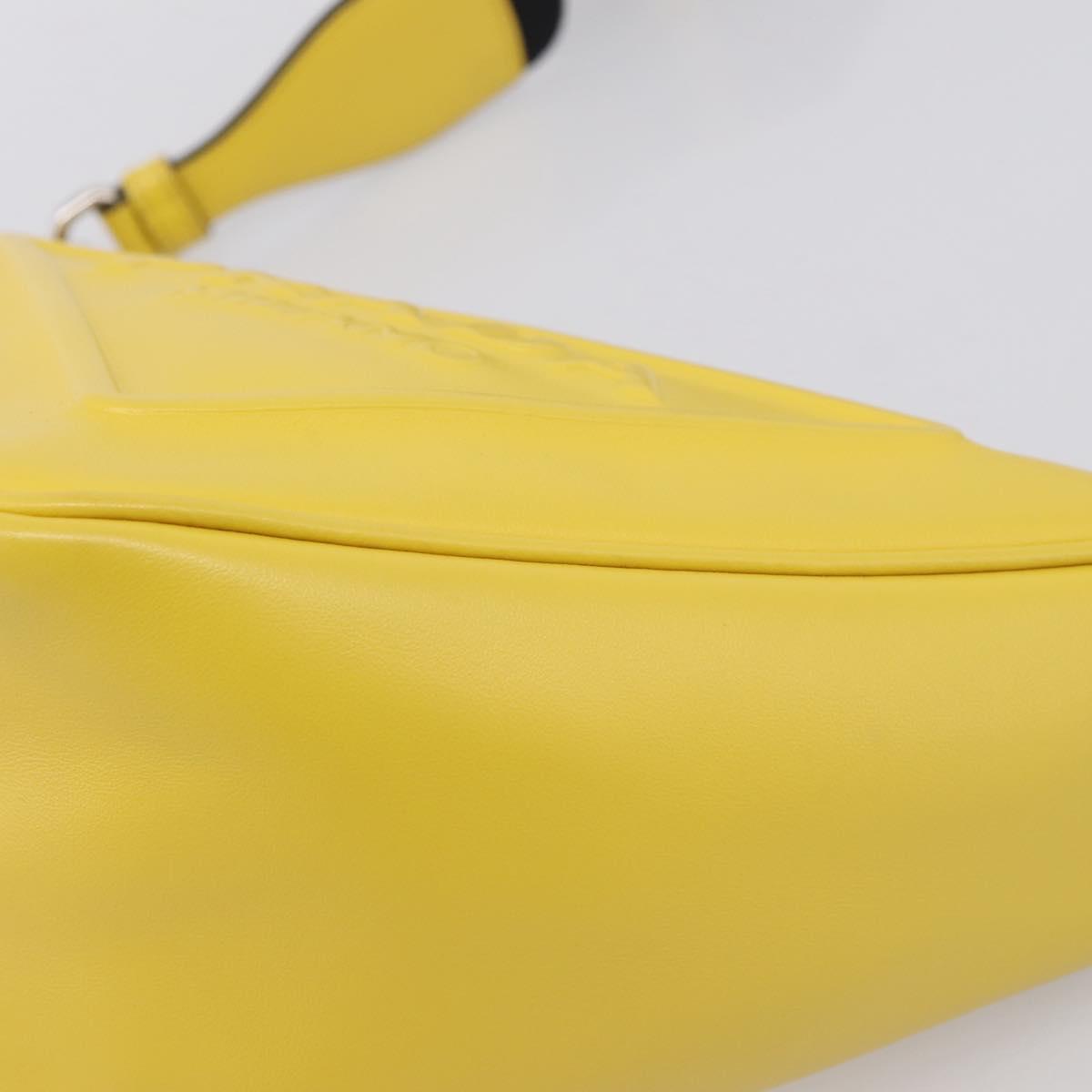 PRADA Triangle Shoulder Bag Leather Yellow Silver Auth ka6699M