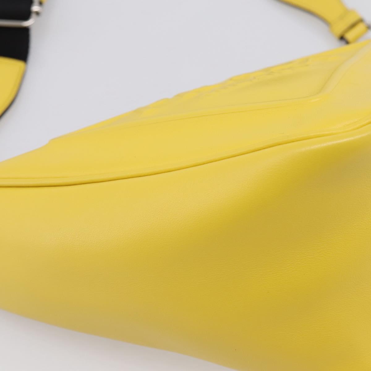 PRADA Triangle Shoulder Bag Leather Yellow Silver Auth ka6699M