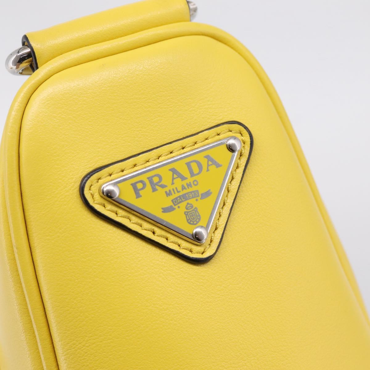 PRADA Triangle Shoulder Bag Leather Yellow Silver Auth ka6699M