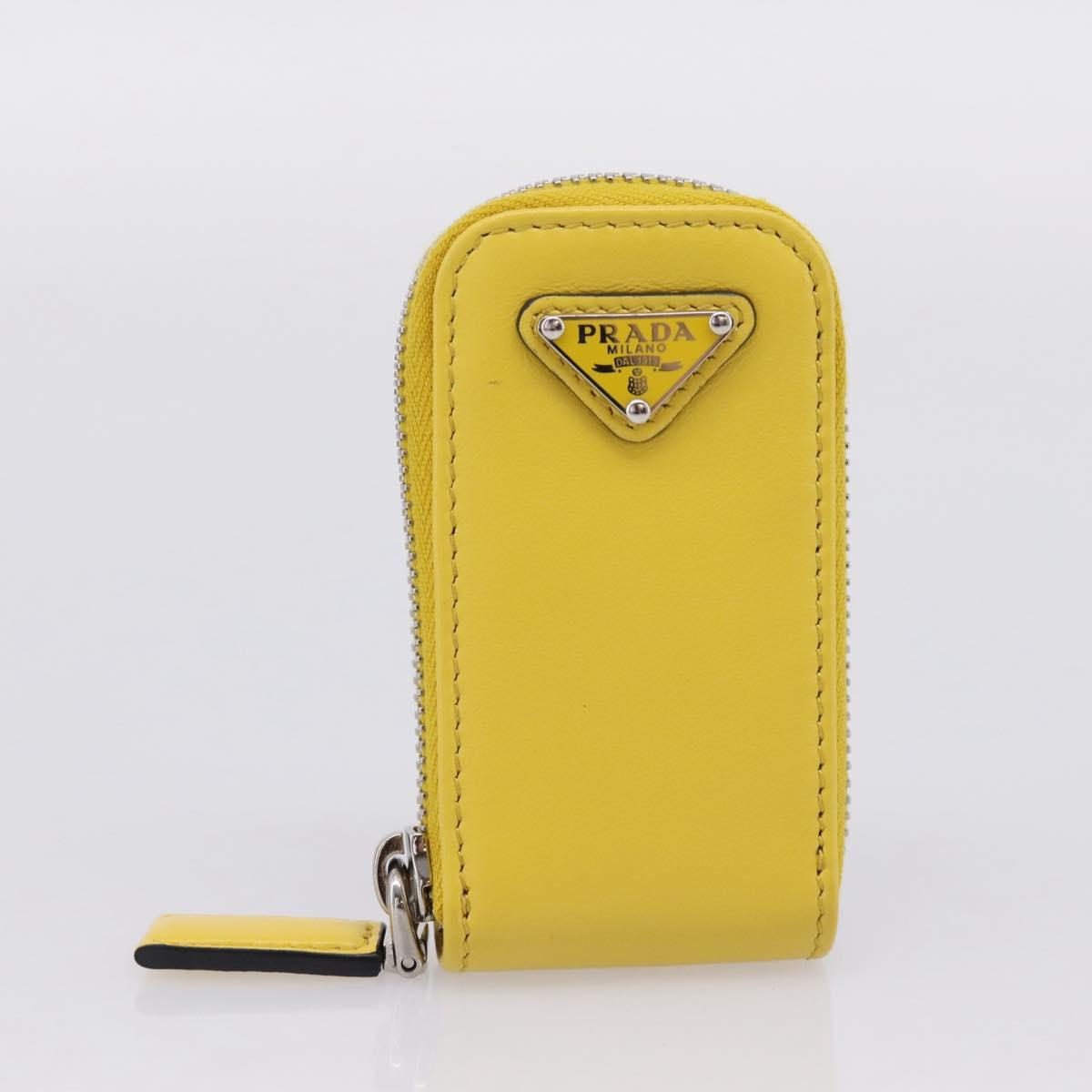 PRADA Triangle Shoulder Bag Leather Yellow Silver Auth ka6699M