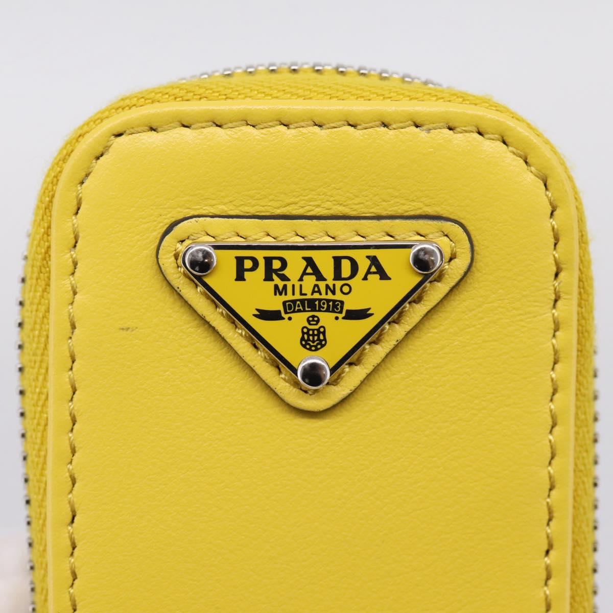 PRADA Triangle Shoulder Bag Leather Yellow Silver Auth ka6699M