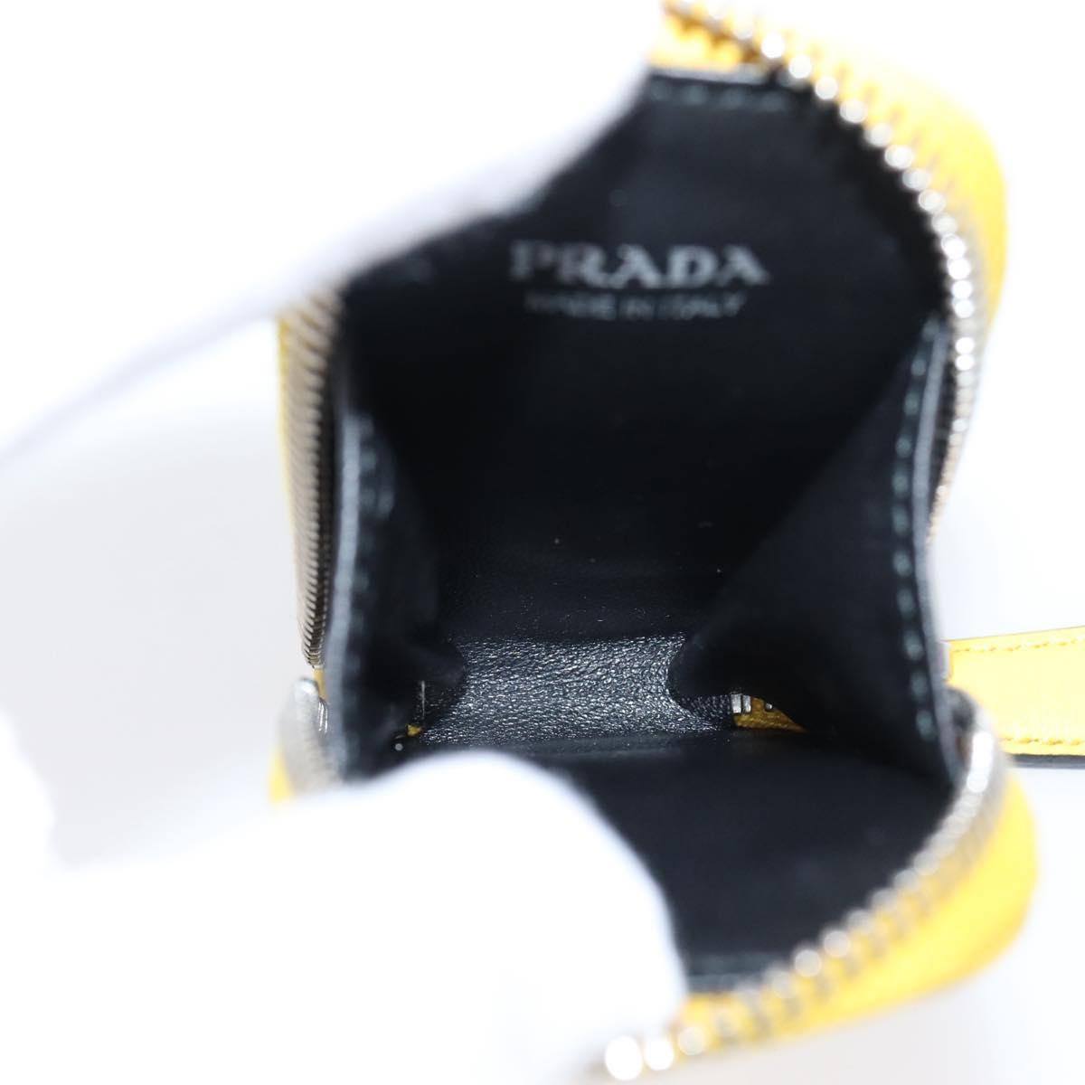 PRADA Triangle Shoulder Bag Leather Yellow Silver Auth ka6699M