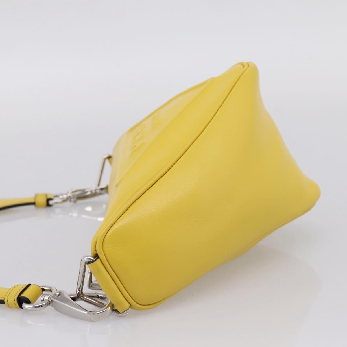 PRADA Triangle Shoulder Bag Leather Yellow Silver Auth ka6699M