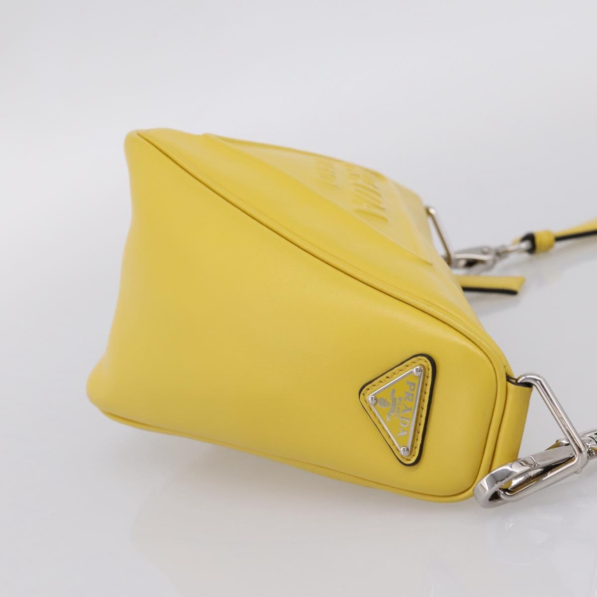 PRADA Triangle Shoulder Bag Leather Yellow Silver Auth ka6699M