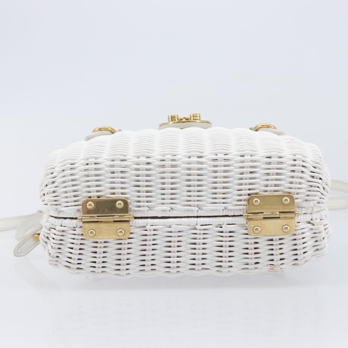Miu Miu Wicker Hand Bag Raffia 2way White Gold Tone Auth ka6703M