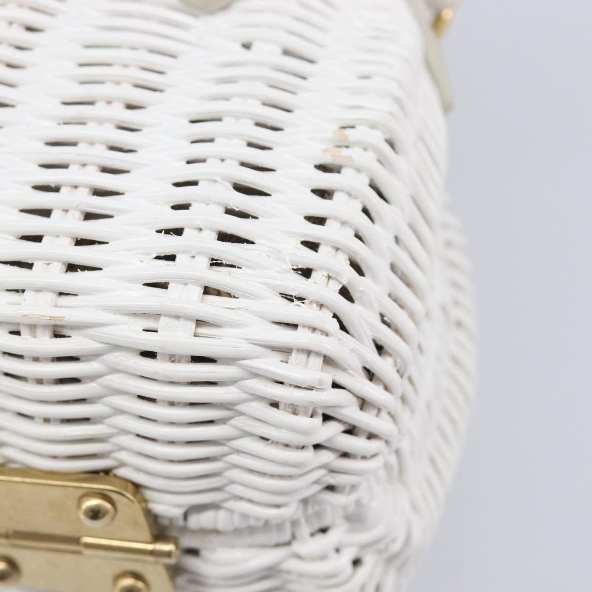 Miu Miu Wicker Hand Bag Raffia 2way White Gold Tone Auth ka6703M