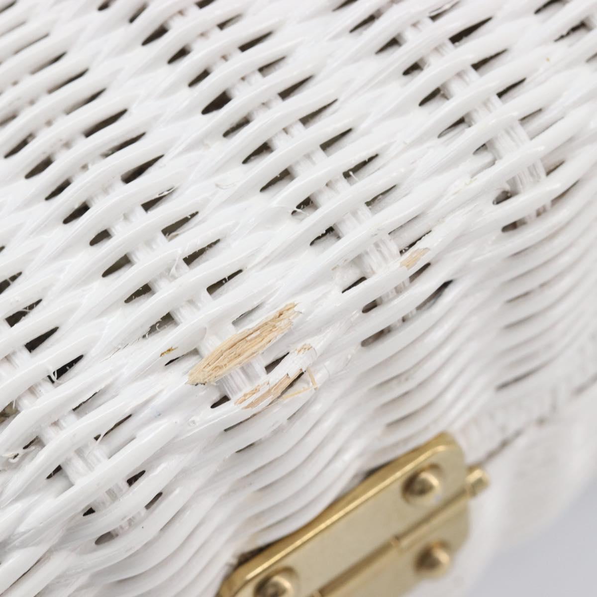 Miu Miu Wicker Hand Bag Raffia 2way White Gold Tone Auth ka6703M