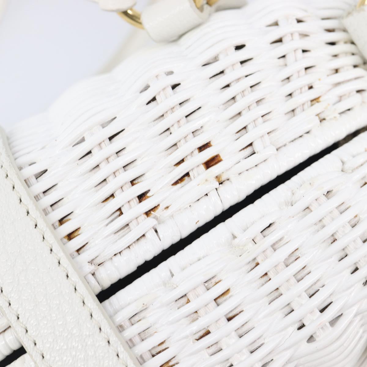 Miu Miu Wicker Hand Bag Raffia 2way White Gold Tone Auth ka6703M