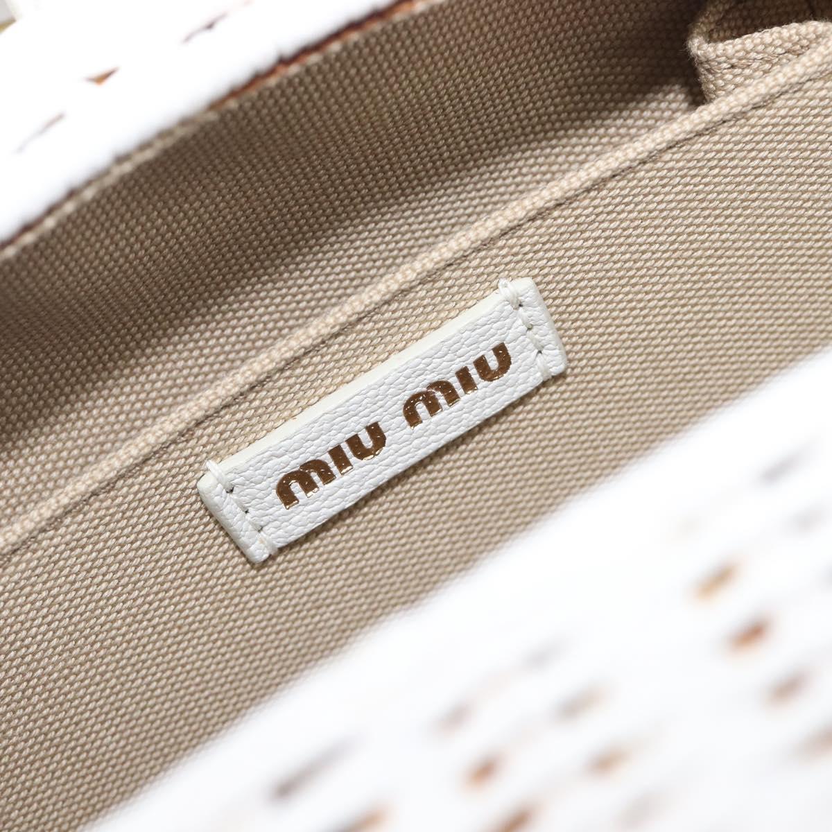 Miu Miu Wicker Hand Bag Raffia 2way White Gold Tone Auth ka6703M