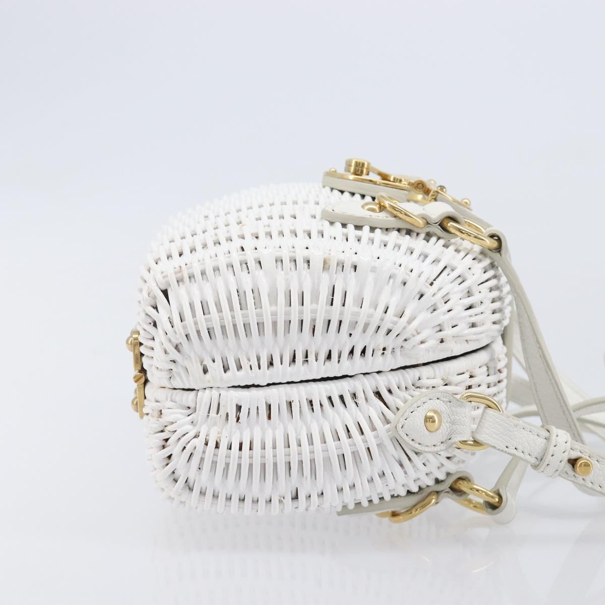 Miu Miu Wicker Hand Bag Raffia 2way White Gold Tone Auth ka6703M